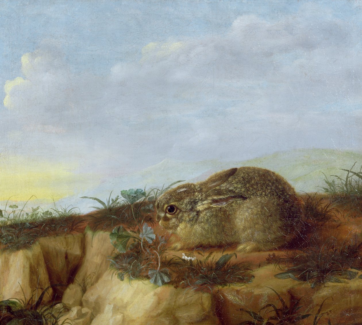 Een Haas in een Landschap door Heinrich Lihl
