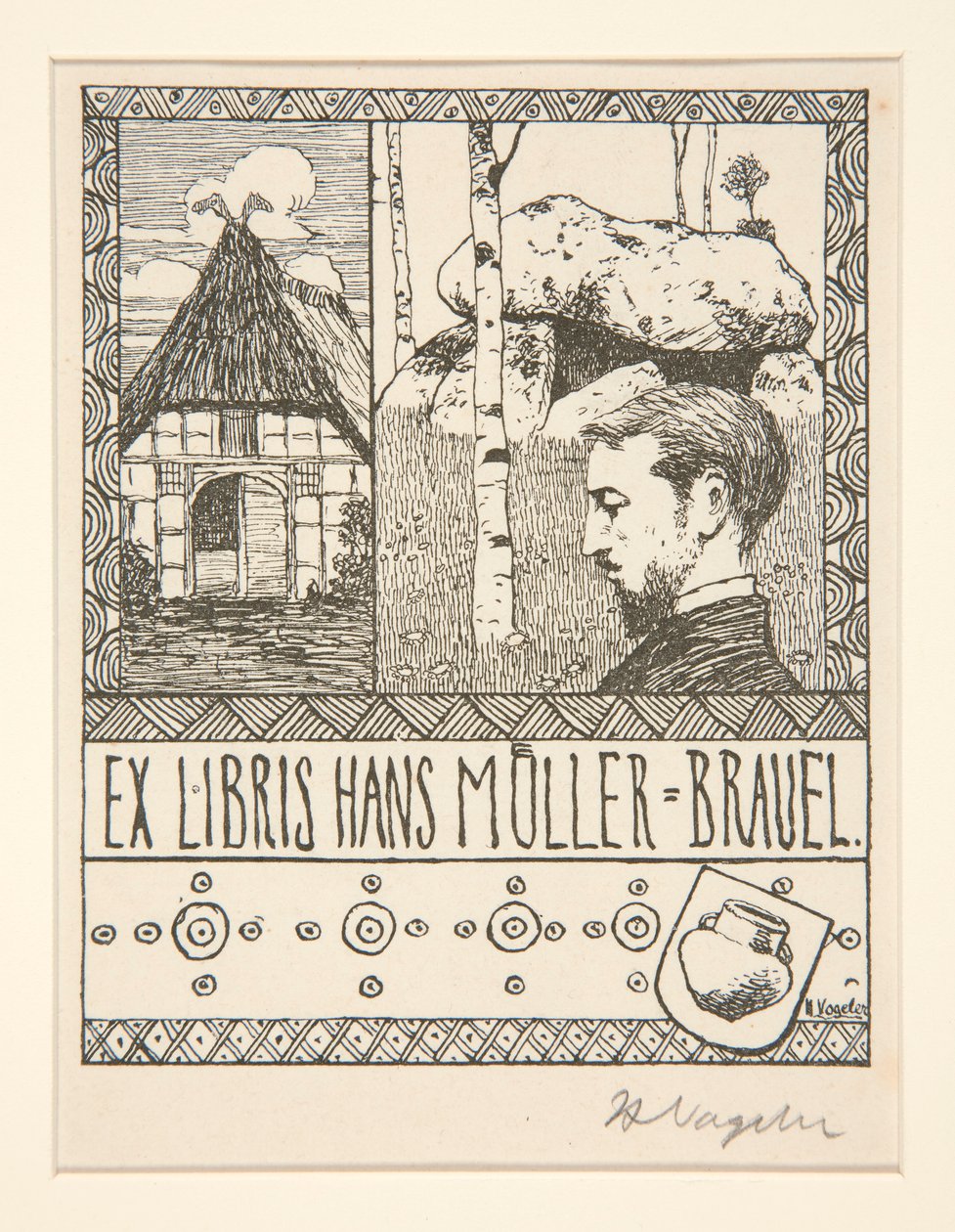 Boekplaat: Ex Libris Hans Mueller-Blauel door Heinrich Vogeler