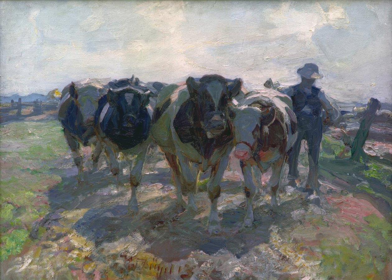 Boer met koeien door Heinrich von Zügel