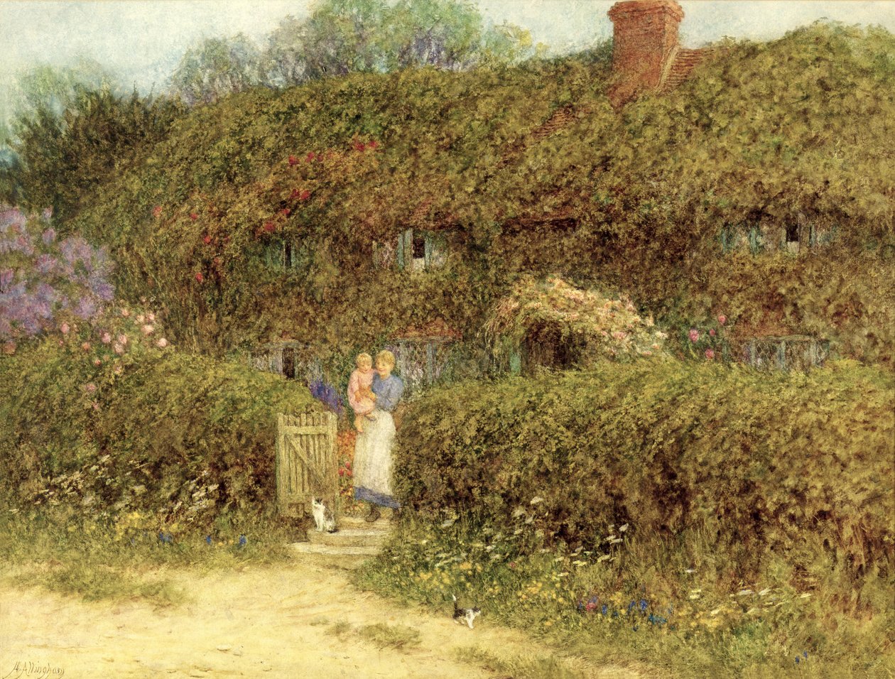 Een Cottage in Freshwater, Isle of Wight door Helen Allingham