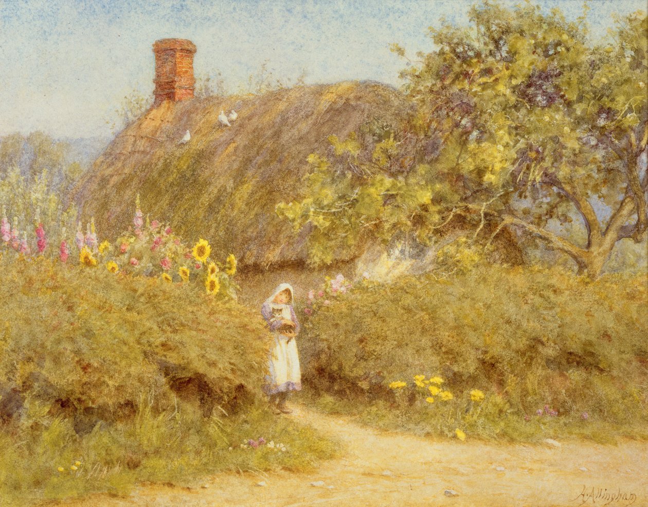 Een cottage in Surrey door Helen Allingham