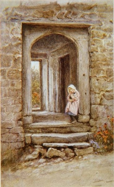 Meisje met Katje door Helen Allingham