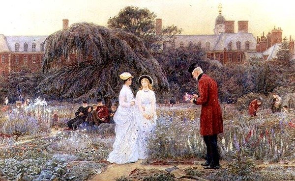 De tuin van de oude mannen, Chelsea Hospital door Helen Allingham