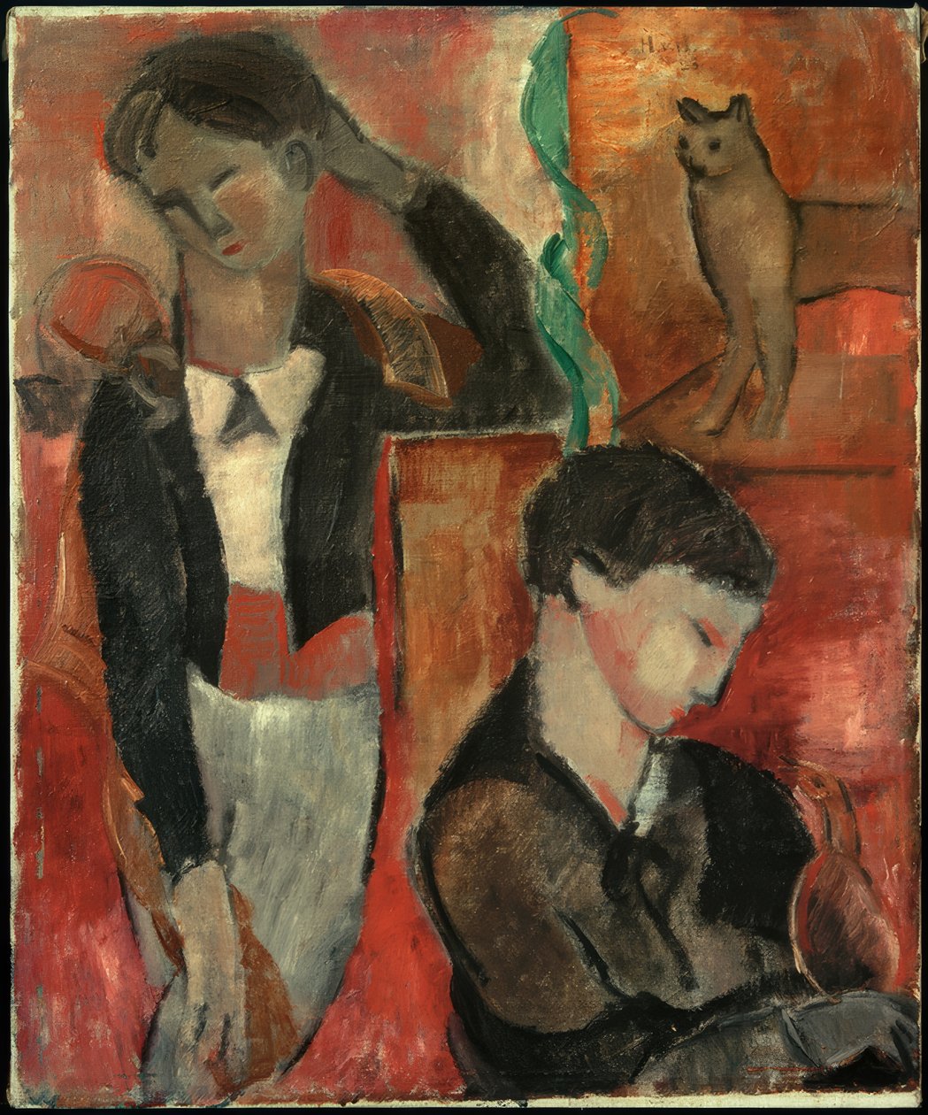 Twee kinderen, een kat en een vogel door Helmut Kolle