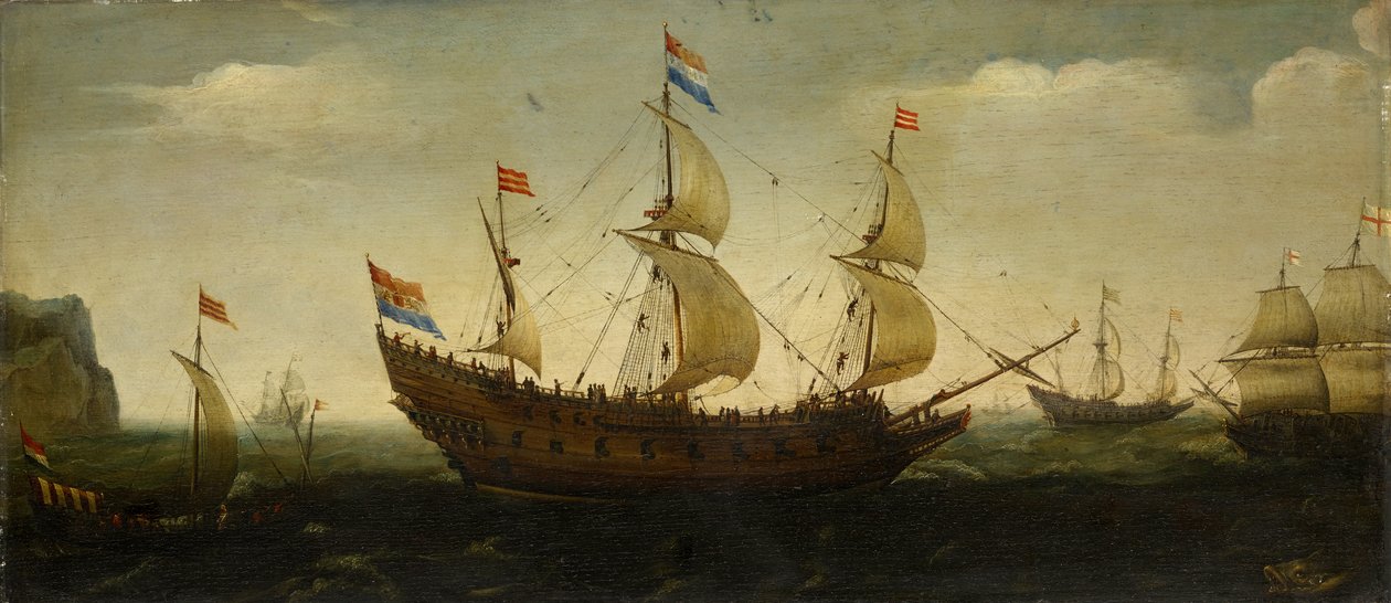 Nederlandse driemaster en andere schepen offshore door Hendrick Cornelisz. Vroom