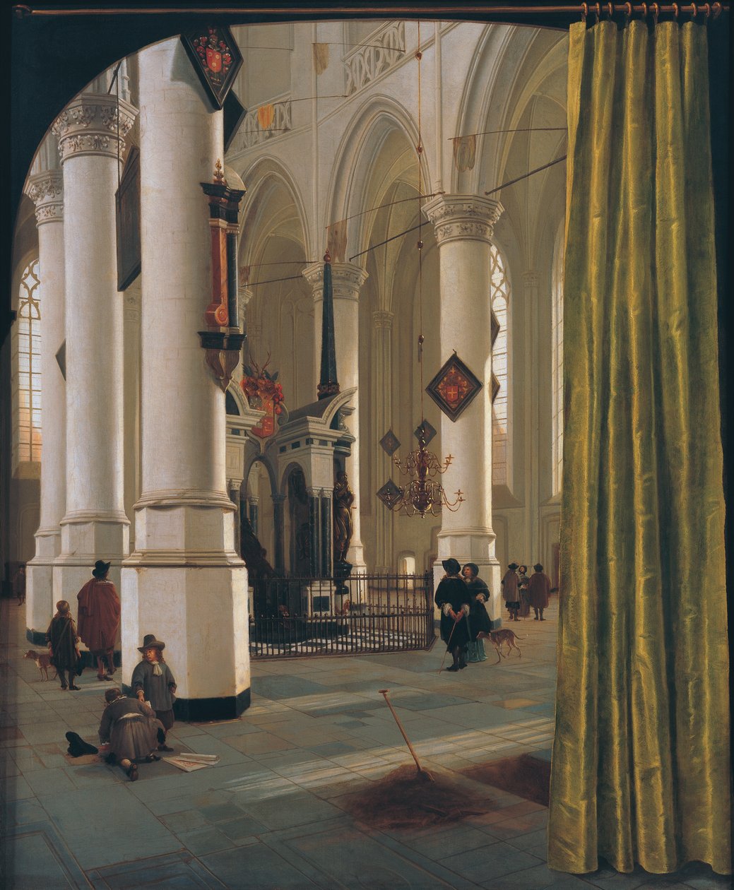 Het interieur van de Nieuwe Kerk in Delft met het grafmonument van Prins Willem de Zwijger van Oranje (1533-1584) door Hendrik Cornelisz. van Vliet