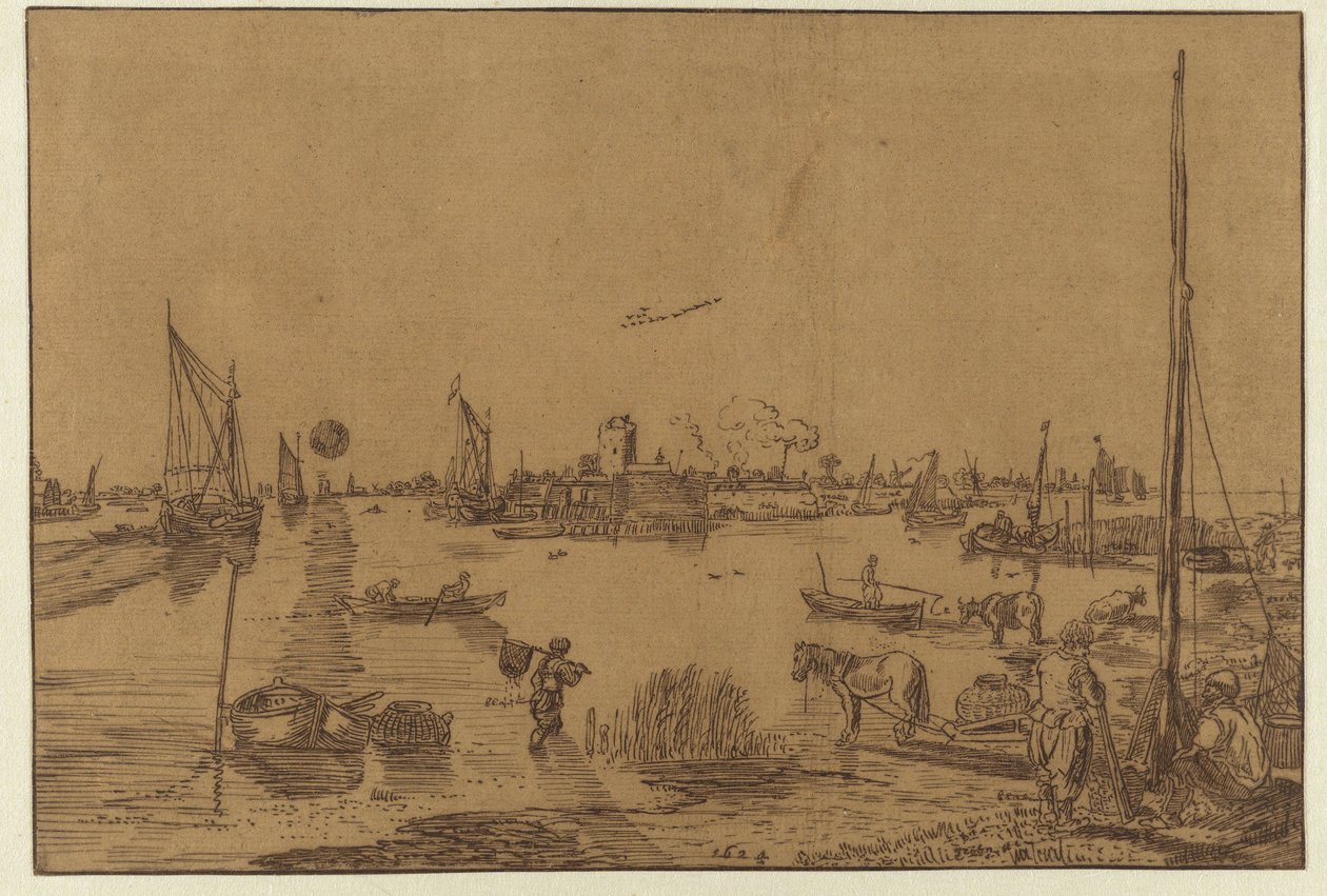 Avondlandschap met vissers door Hendrick Avercamp (possibly)