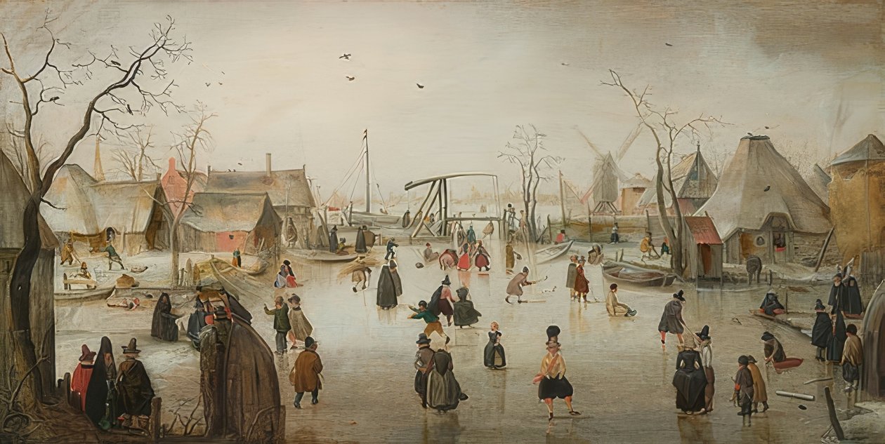 Schaatsen in een stad door Hendrick Avercamp