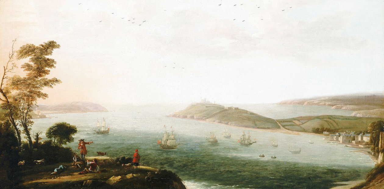 Een uitzicht op de haven van Falmouth door Hendrick Danckerts