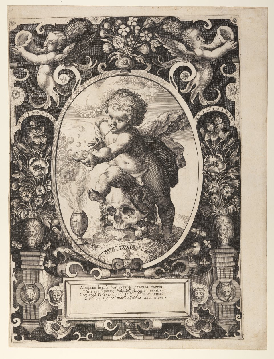 Allegorie van vergankelijkheid (Quis Evadet) door Hendrick Goltzius