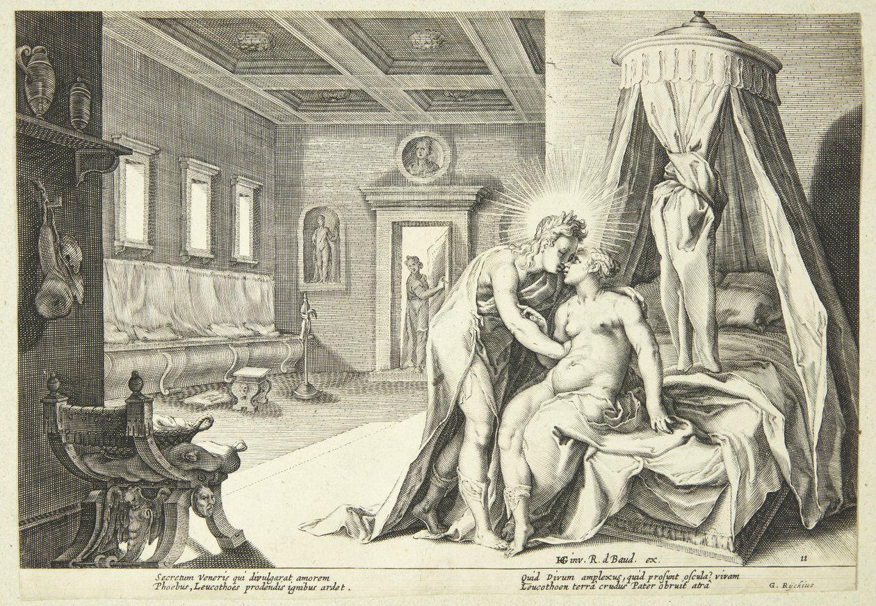 Apollo misbruikt Leucothoe door Hendrick Goltzius