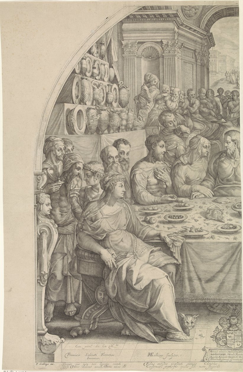 Bruiloft te Kana, blad links door Hendrick Goltzius