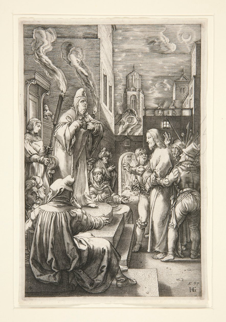 Christus voor Caiphas door Hendrick Goltzius