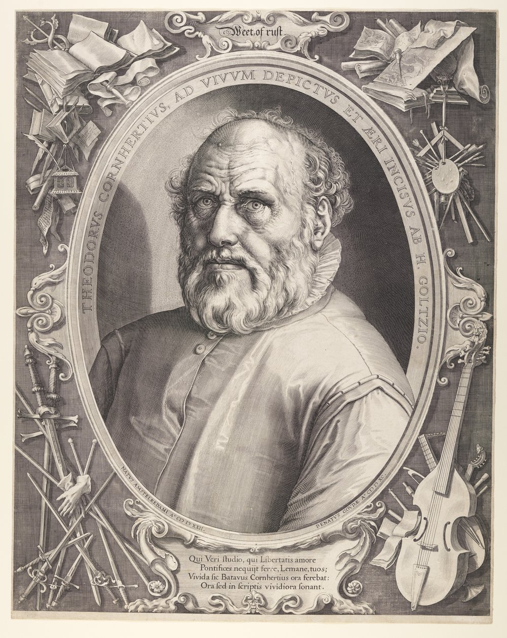 Dirck Volkertsz. Coornhert (met lijst) door Hendrick Goltzius