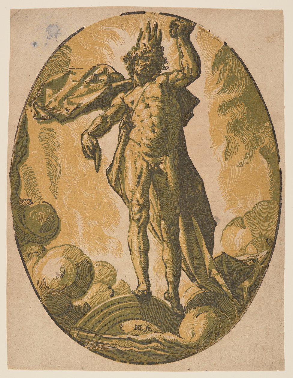 Helios, van De godheden door Hendrick Goltzius