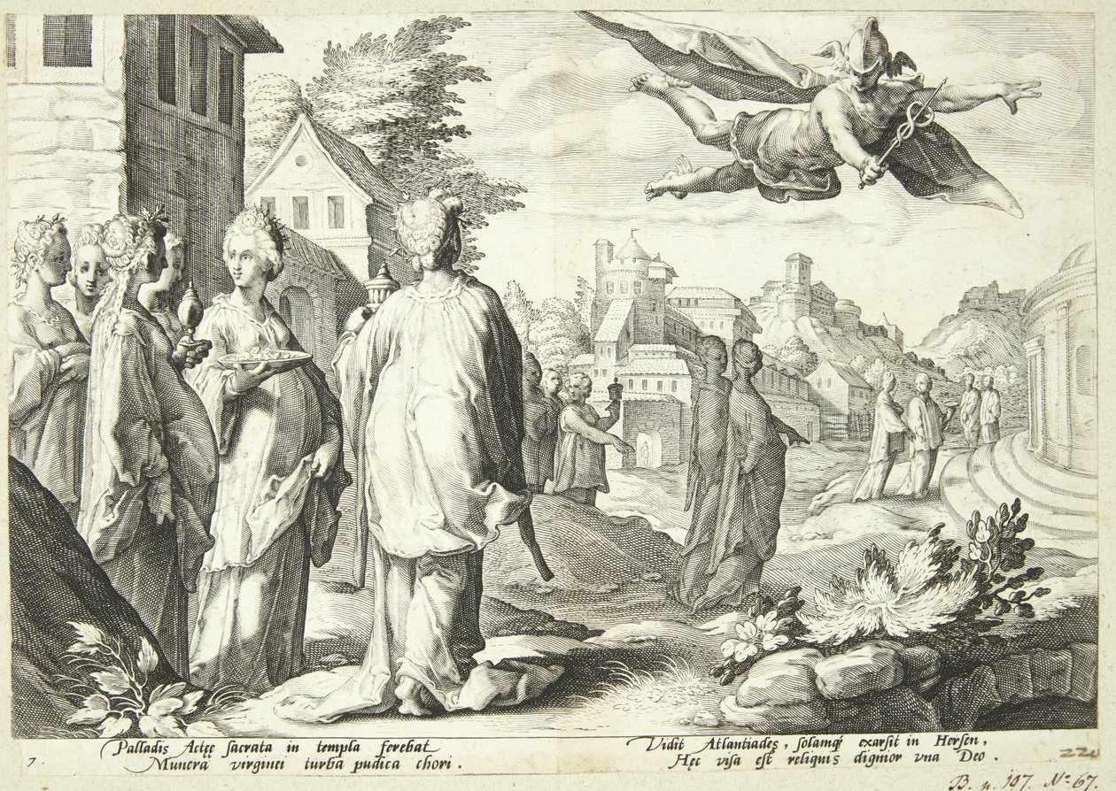 Mercurius wordt verliefd op Herse door Hendrick Goltzius