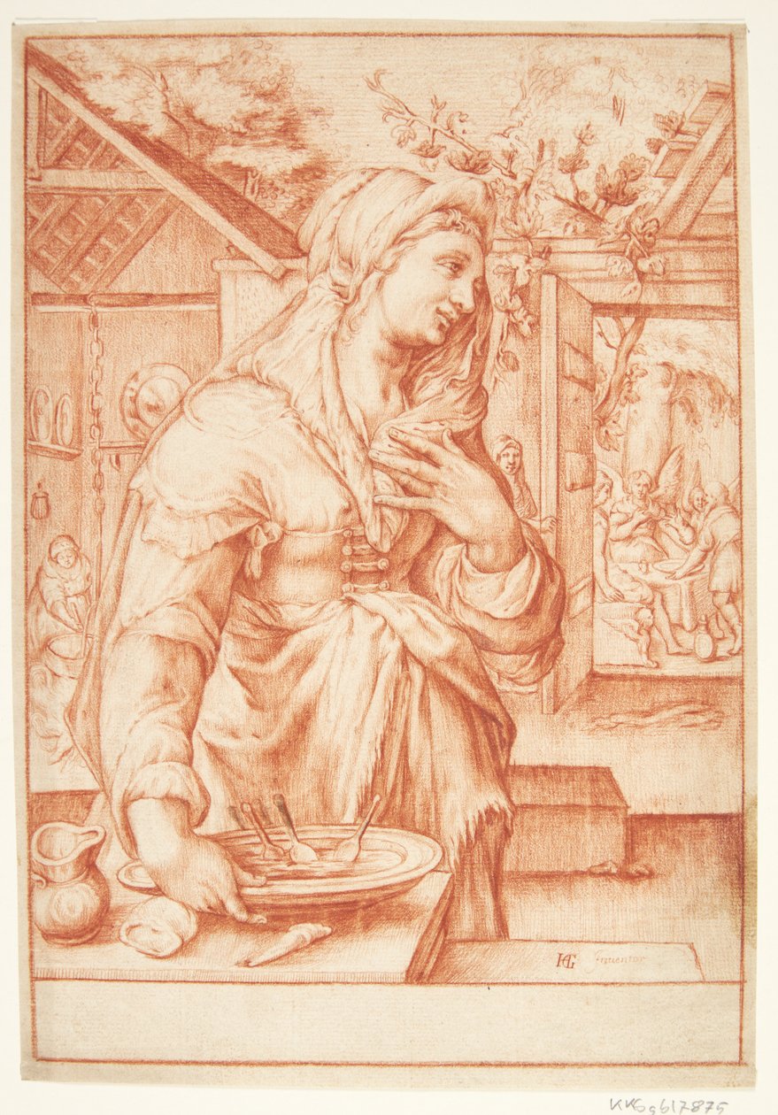 Sarah in de keuken door Hendrick Goltzius