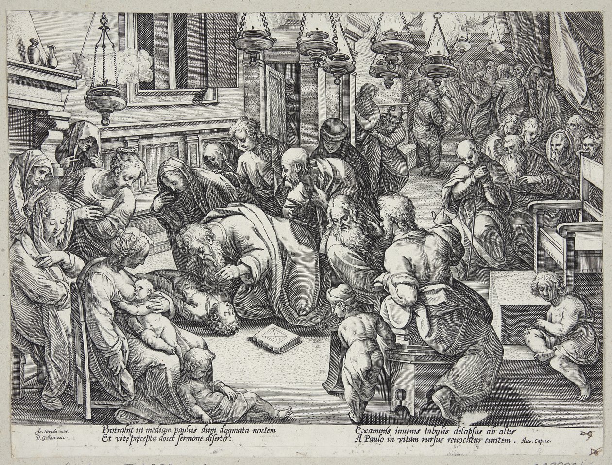 St. Paulus wekt Eutychus op door Hendrick Goltzius