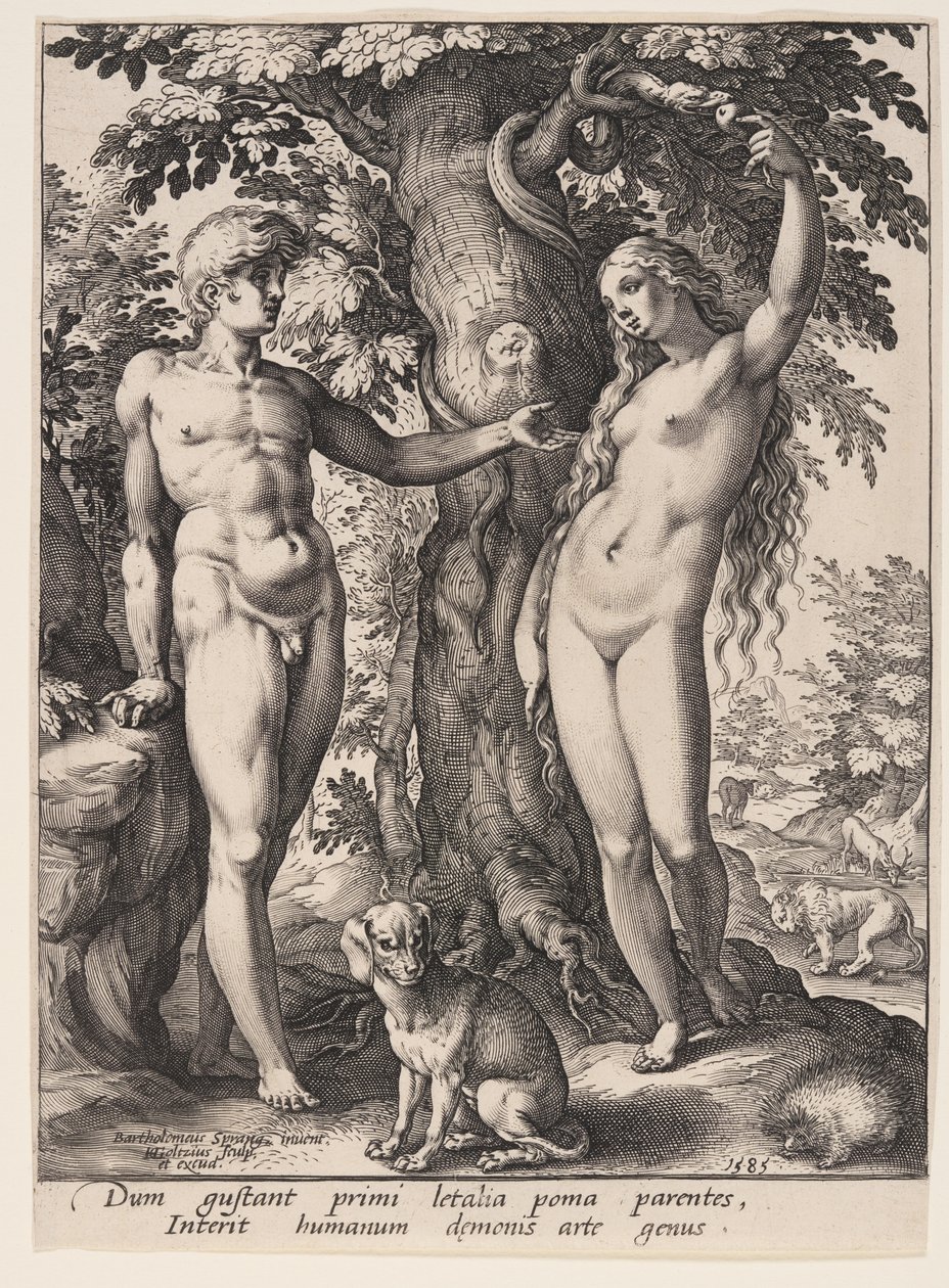 De zondeval van de mens door Hendrick Goltzius