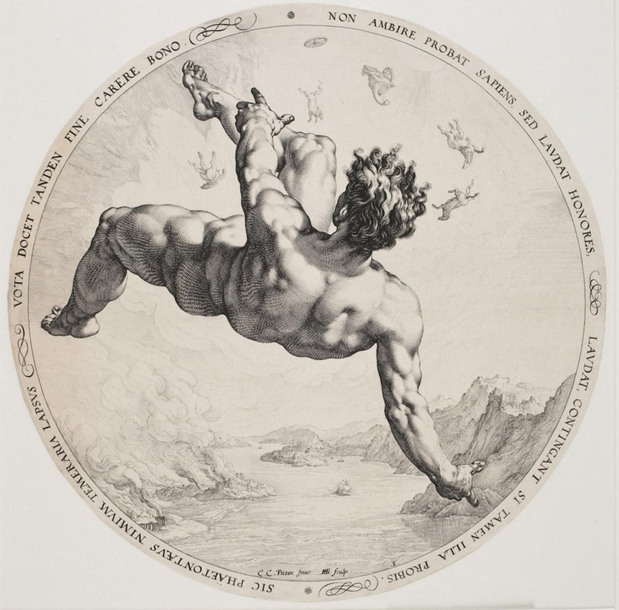 De vier schandeplegers - Phaëton door Hendrick Goltzius