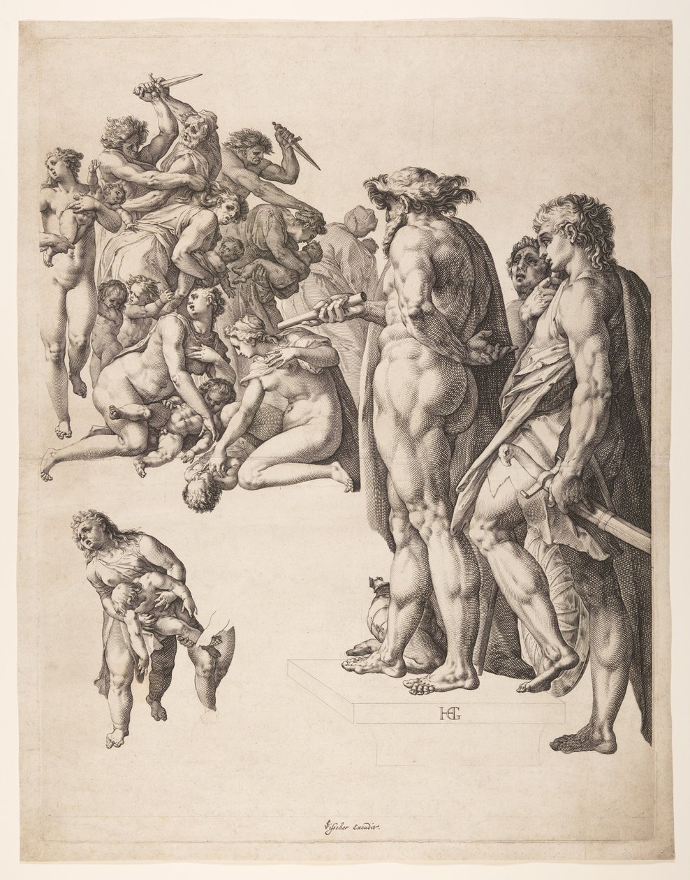 De slachting van de onschuldigen door Hendrick Goltzius