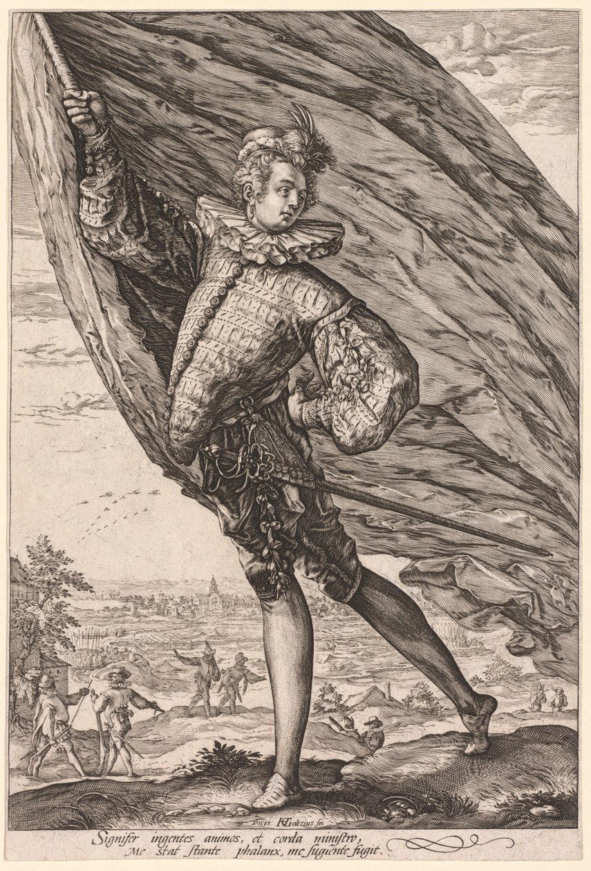 De Vaandeldrager, naar Links Gekeerd door Hendrick Goltzius
