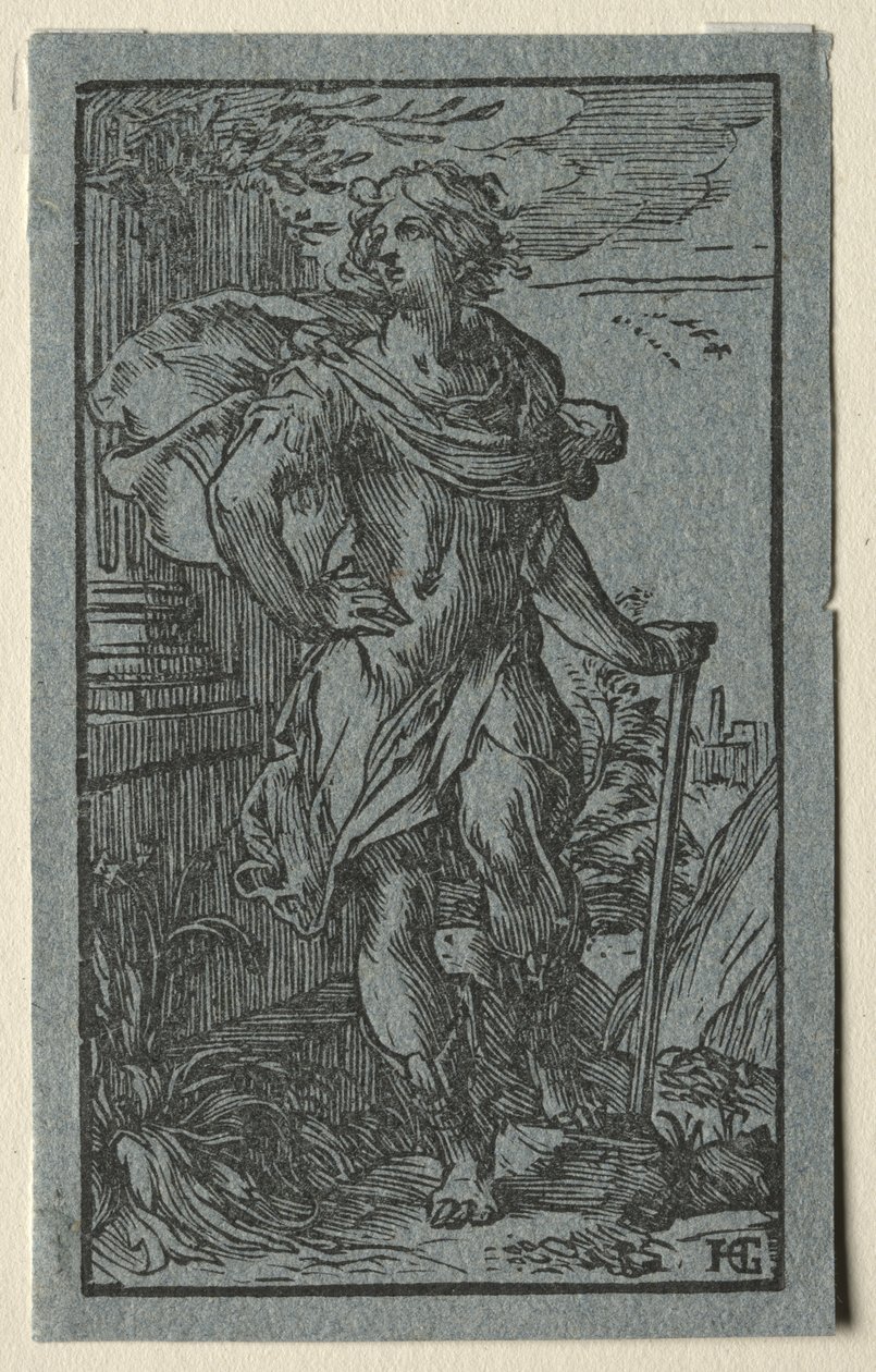 Jonge man met een wandelstok door Hendrick Goltzius