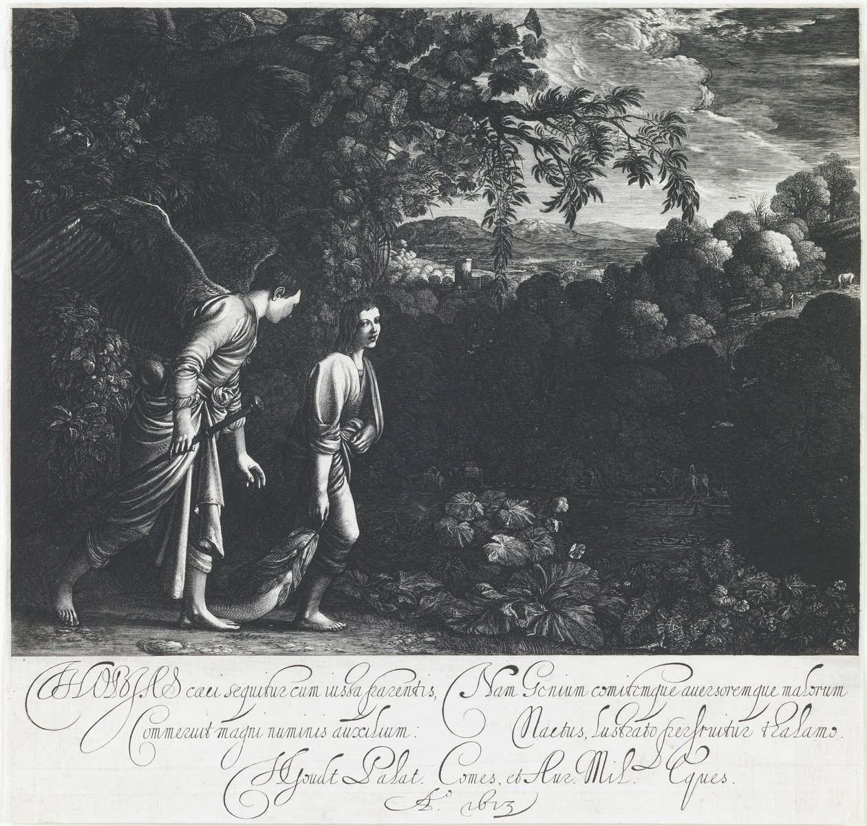Tobias met de engel door Hendrick Goudt