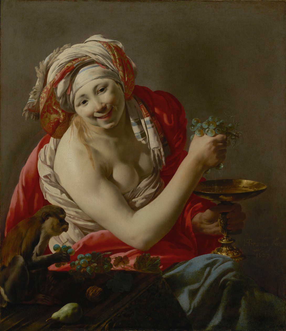Bacchante met een Aap door Hendrick ter Brugghen