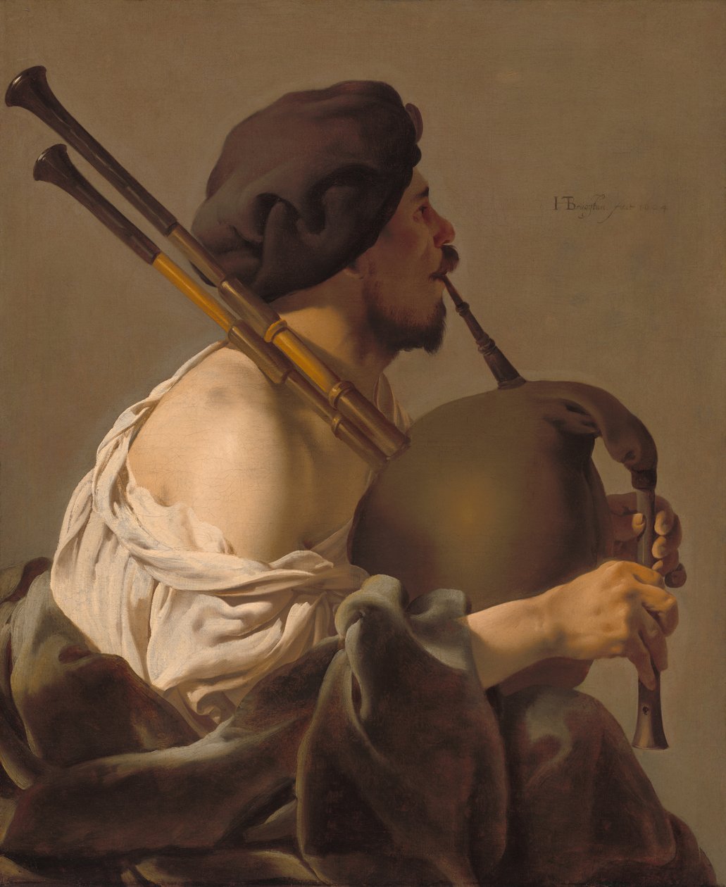 Dutch: De doedelzakspeler Bagpipe Player door Hendrick ter Brugghen