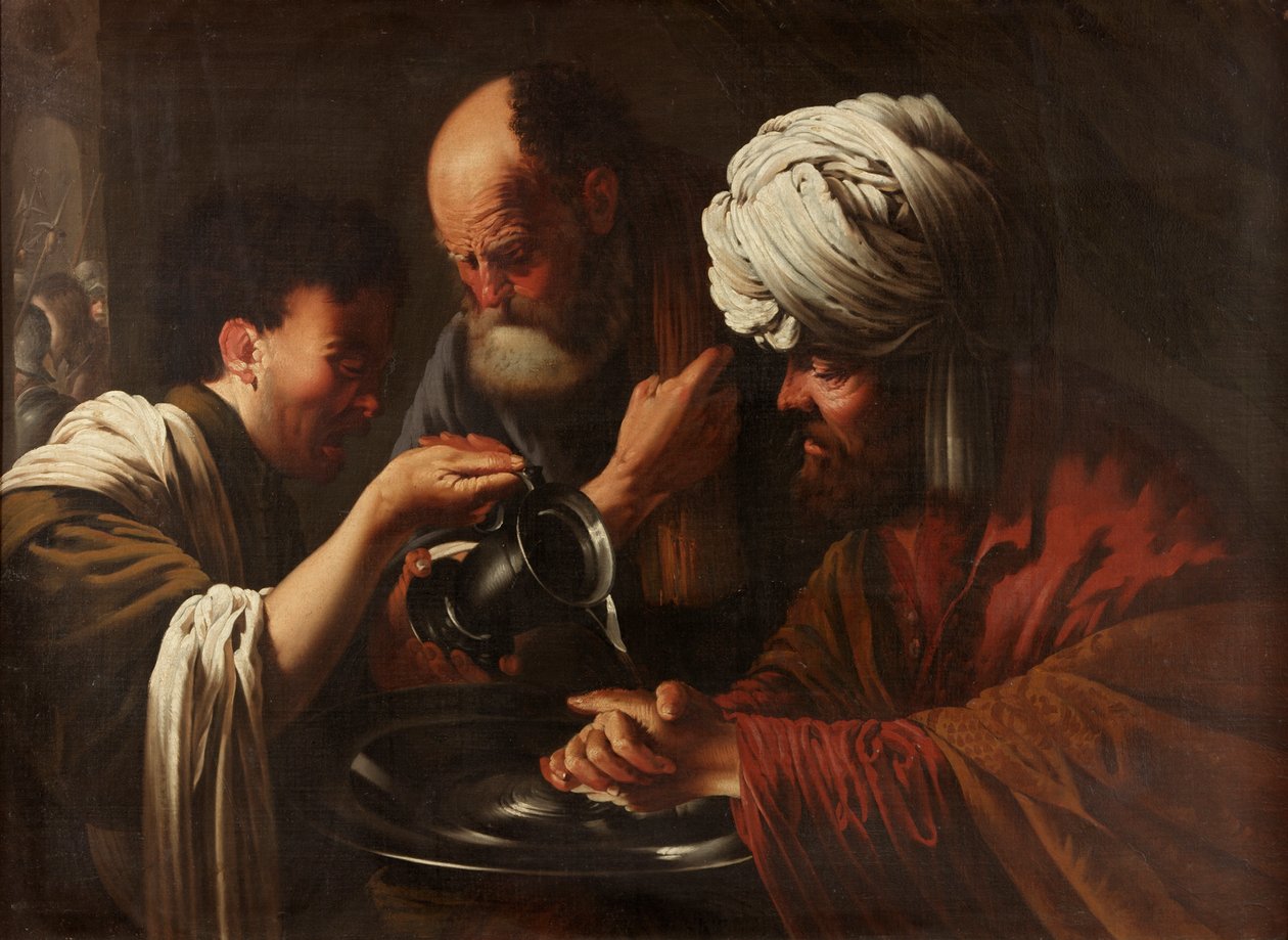 Pilatus wast zijn handen, c.1615-1628 door Hendrick ter Brugghen