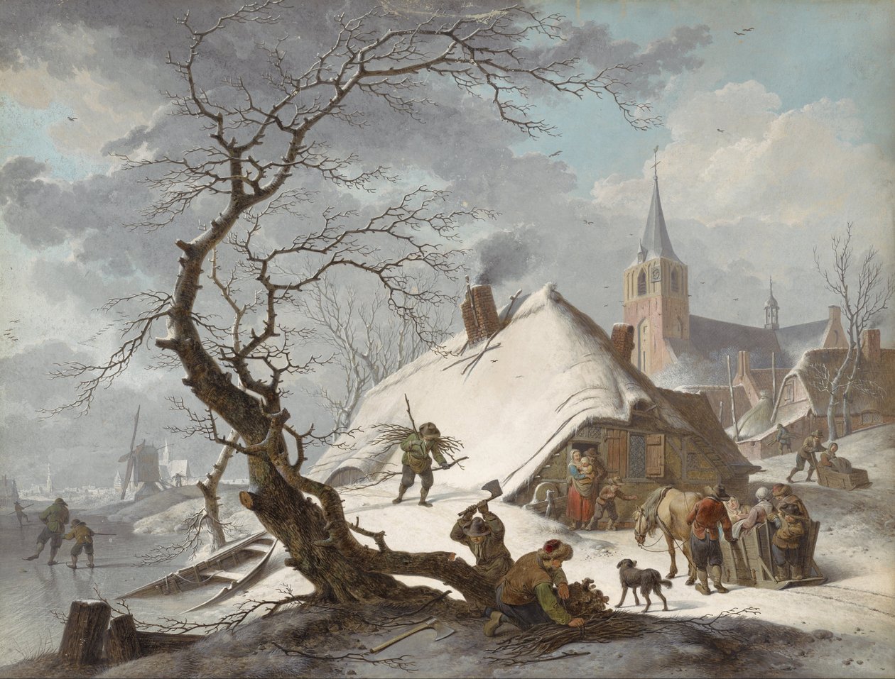 Een winters tafereel door Hendrick de Meyer