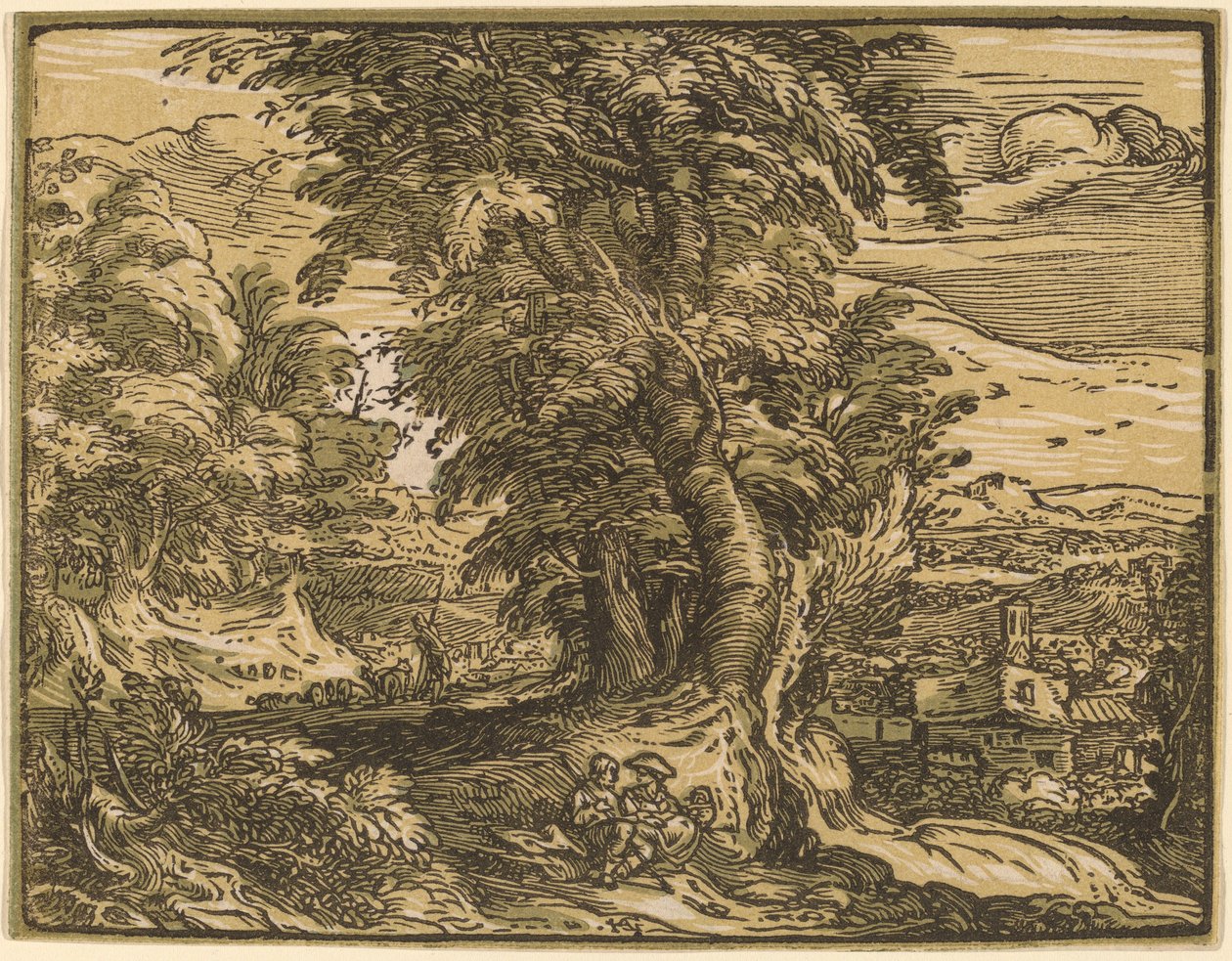 Landschap met een herderpaar door Hendrik Goltzius