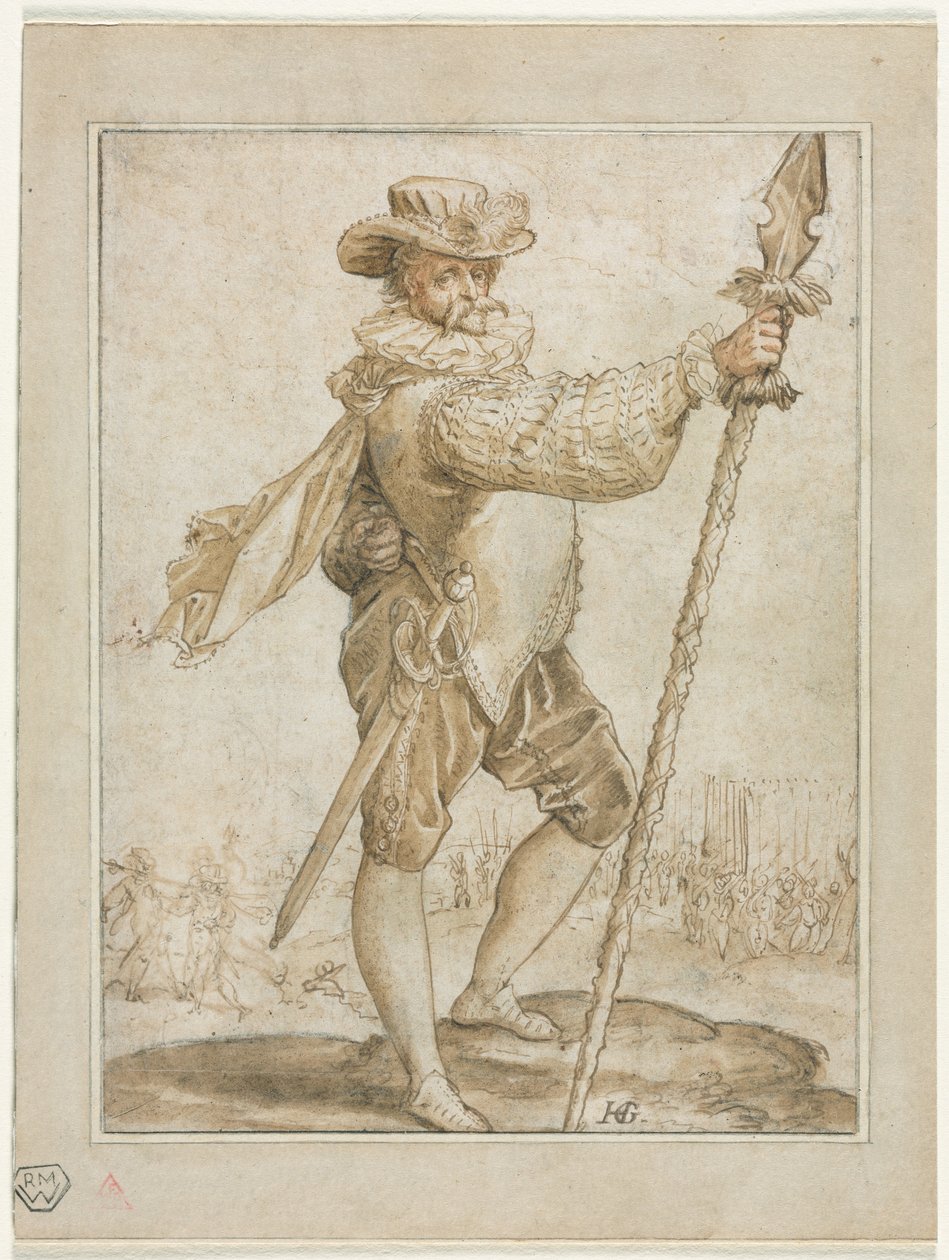Staande Officier met een Zwijnenspeer door Hendrik Goltzius