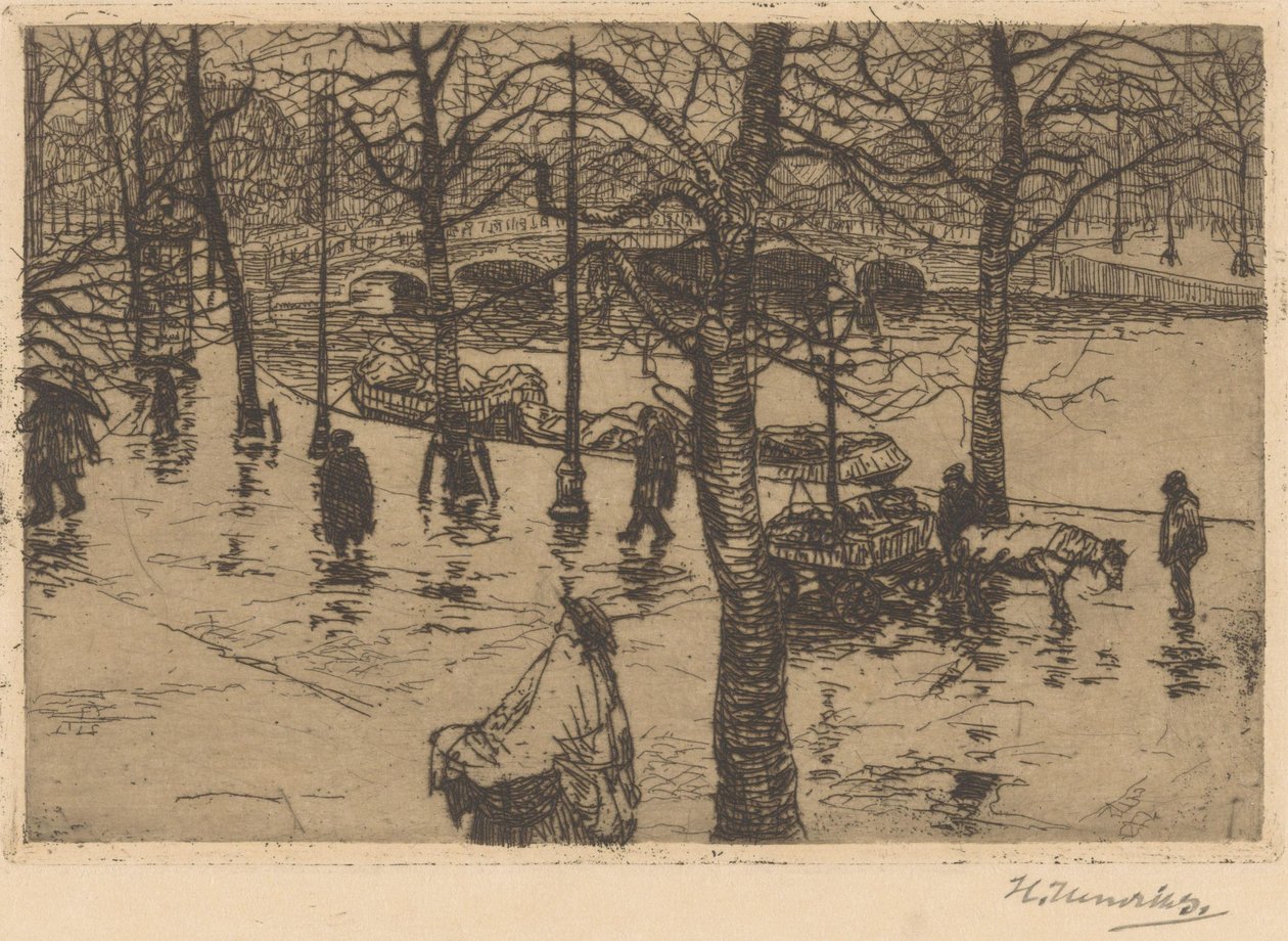 Gracht bij regenachtig weer door Hendrik Henrichs (signed by artist)