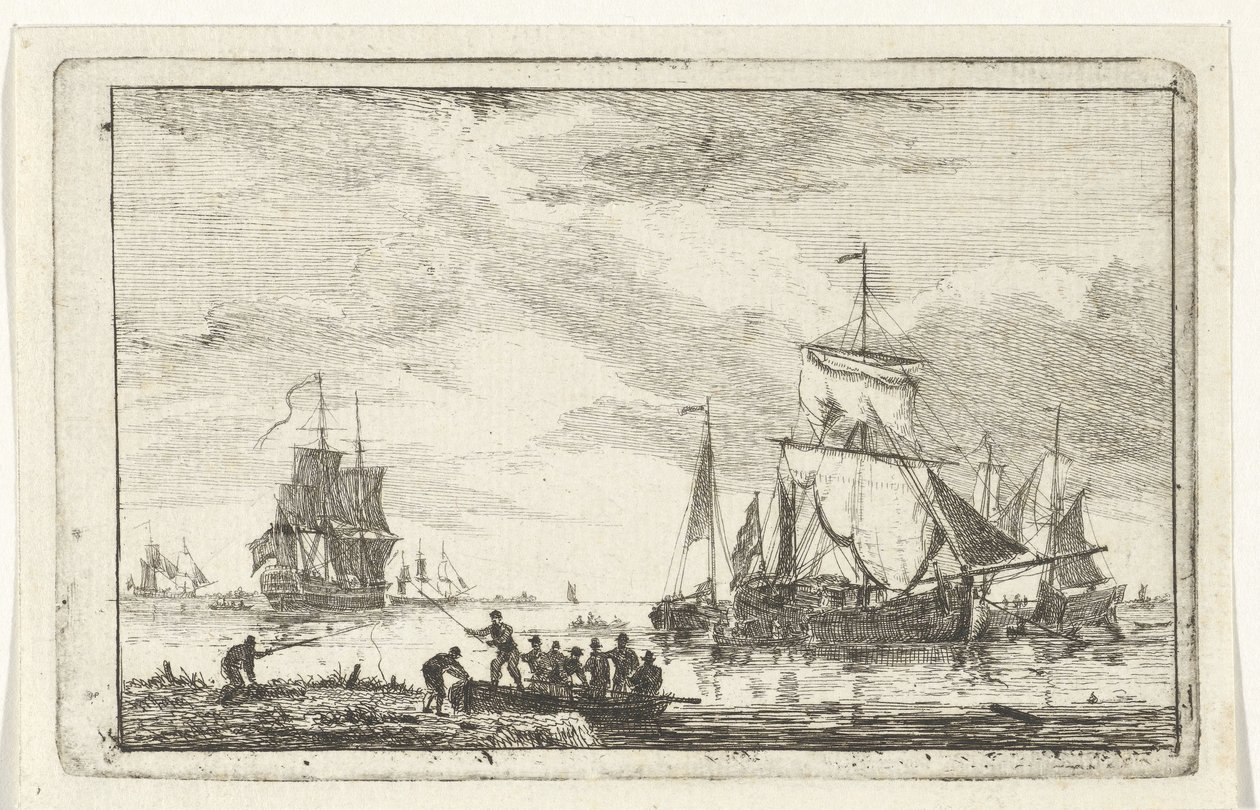 Riviergezicht met vissers door Hendrik Kobell