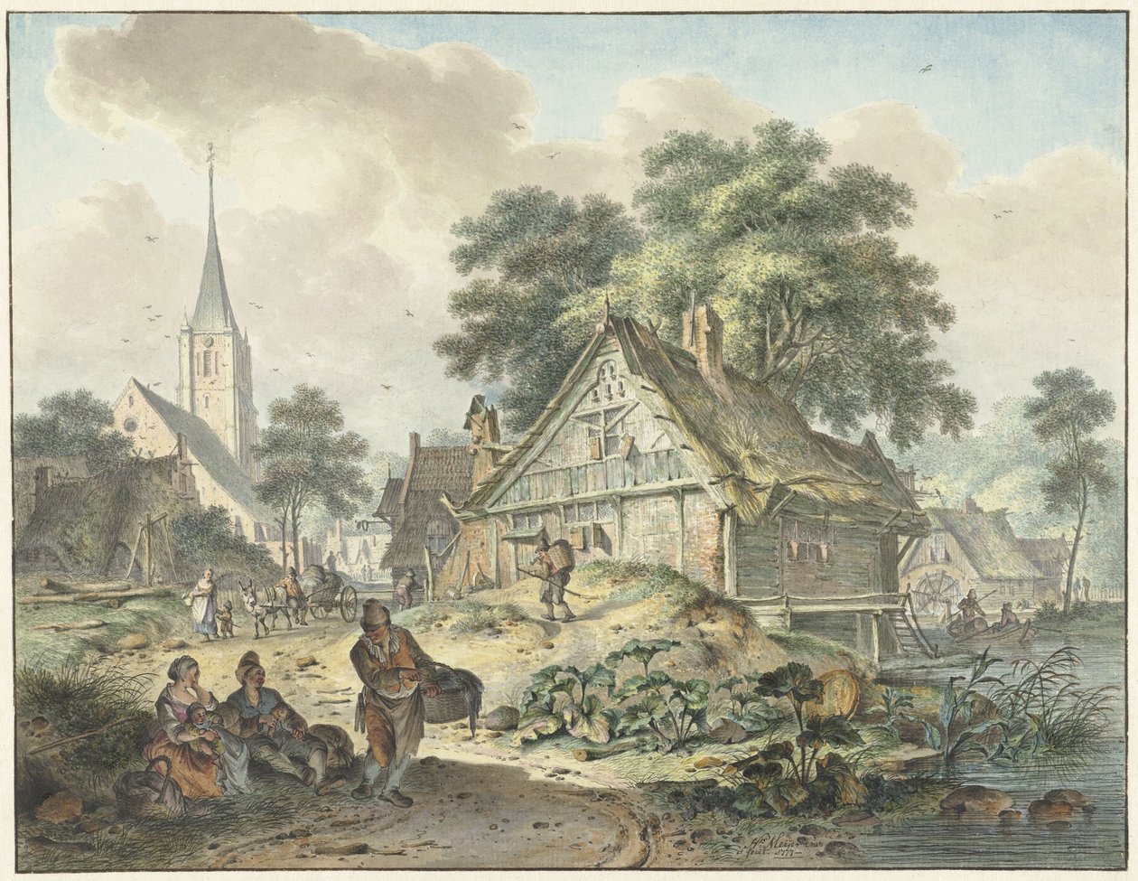 Vervallen woning en dorpskerk door Hendrik Meijer