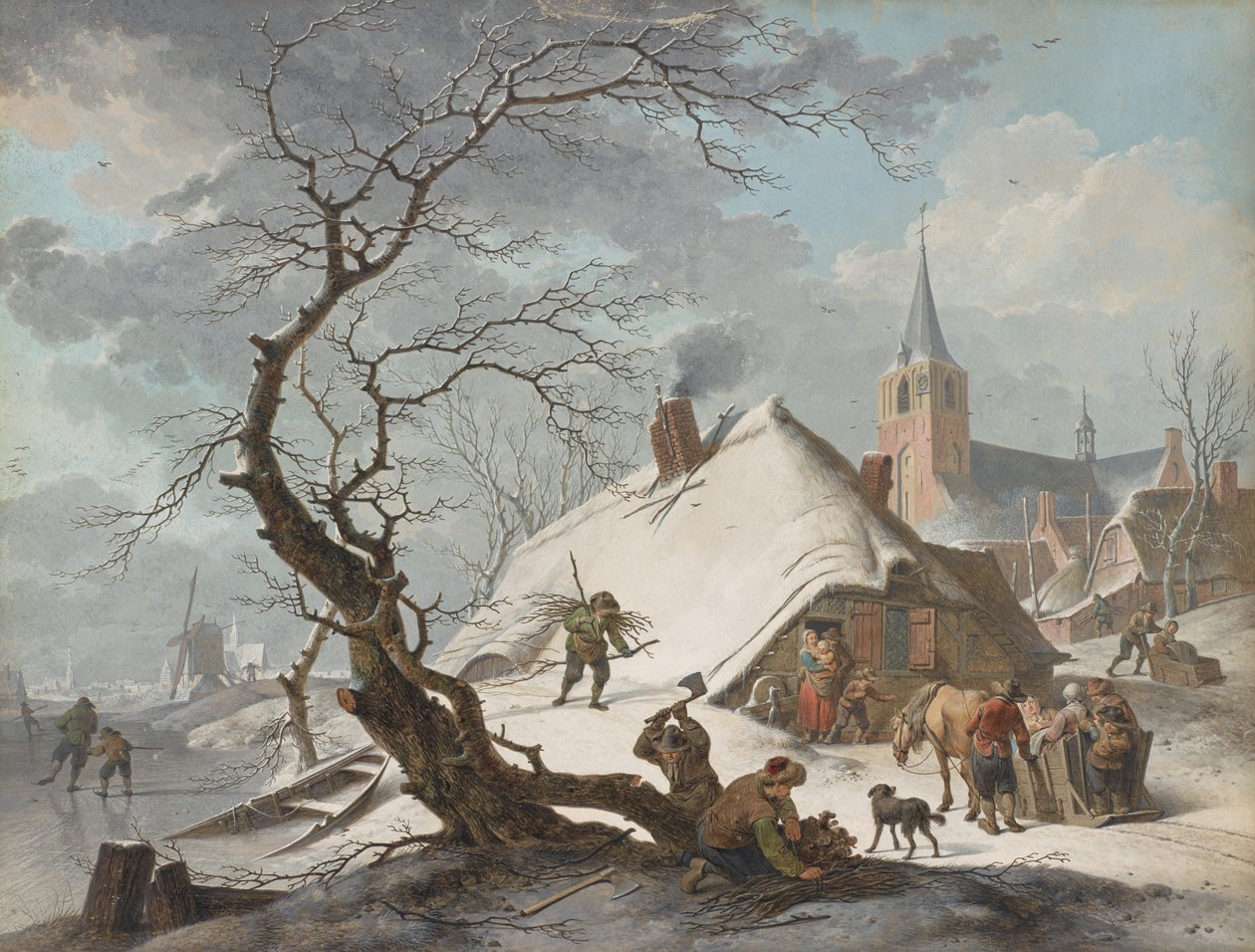 Een winters tafereel door Hendrik Meyer