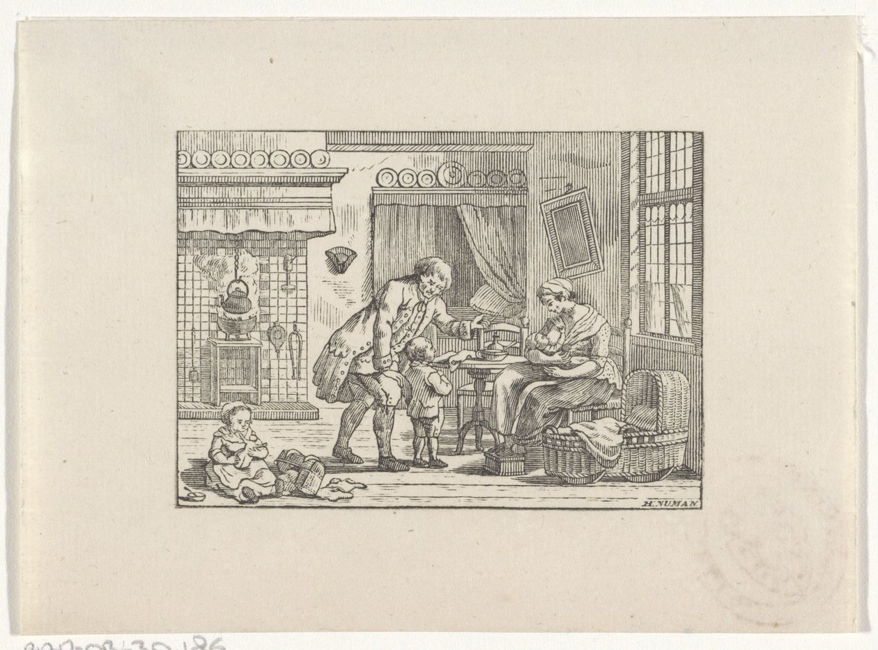 Interieur met een gezin door Hendrik Numan