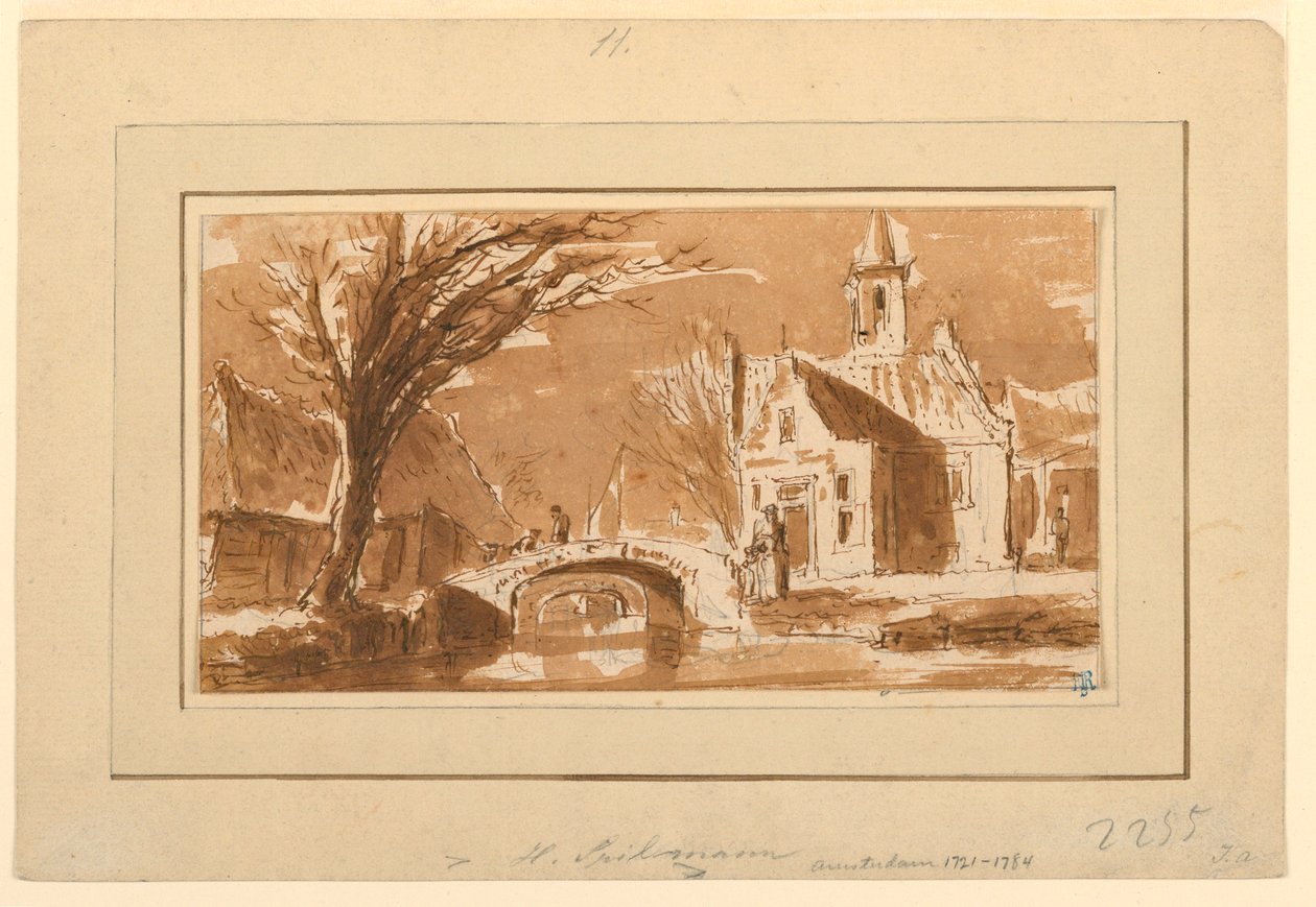 Tekening, Stad aan een kanaal, 1750-70 door Hendrik Spilman