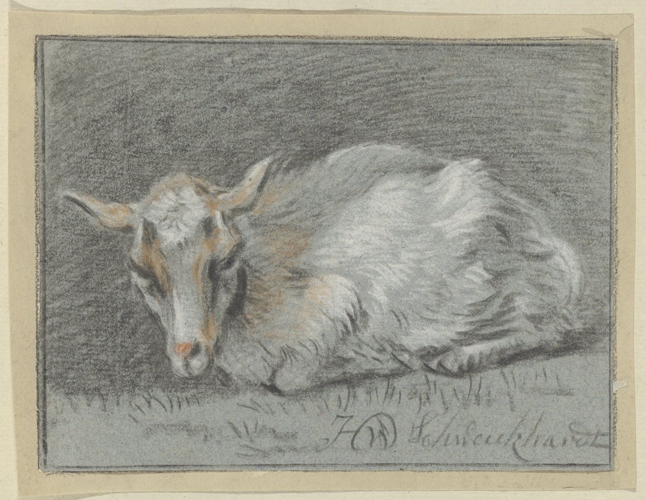 Liggende geit door Hendrik Willem Schweickhardt (signed by artist)