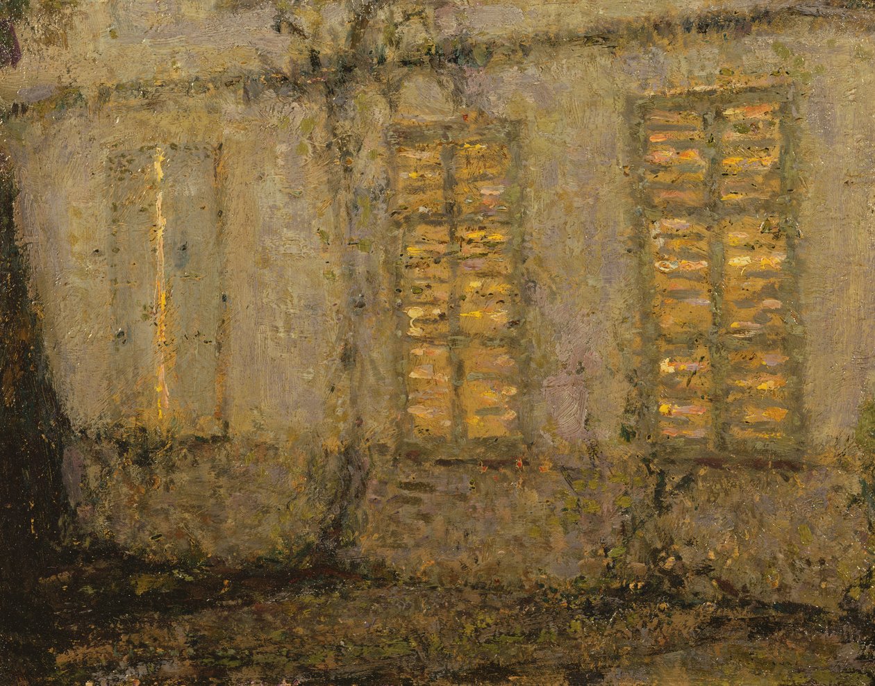Gesloten luiken, maanlicht, Gerberoy, ca. 1932 door Henri Eugene Augustin Le Sidaner