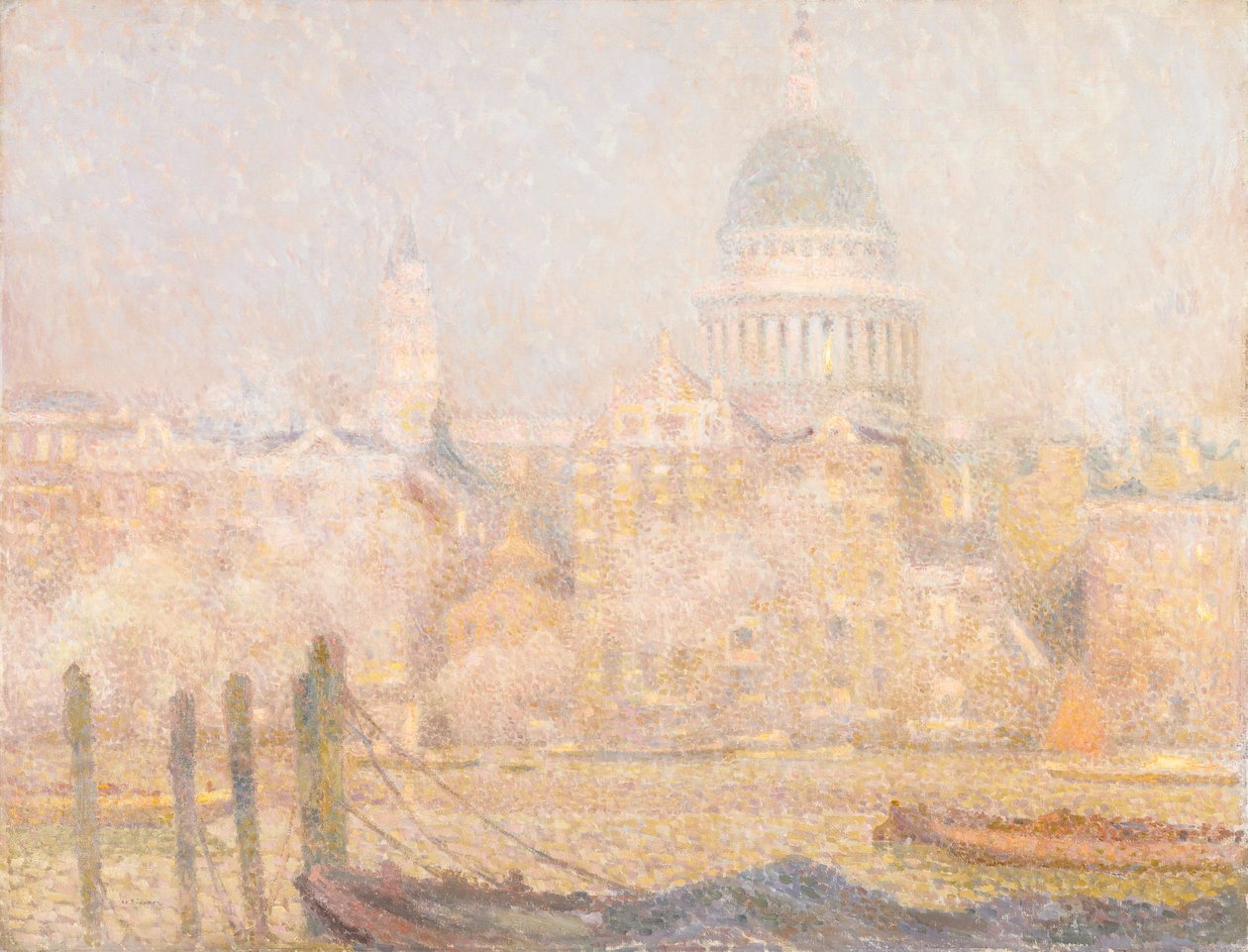 St. Paul’s vanaf de Rivier - Ochtendszon in de Winter door Henri Eugene Augustin Le Sidaner