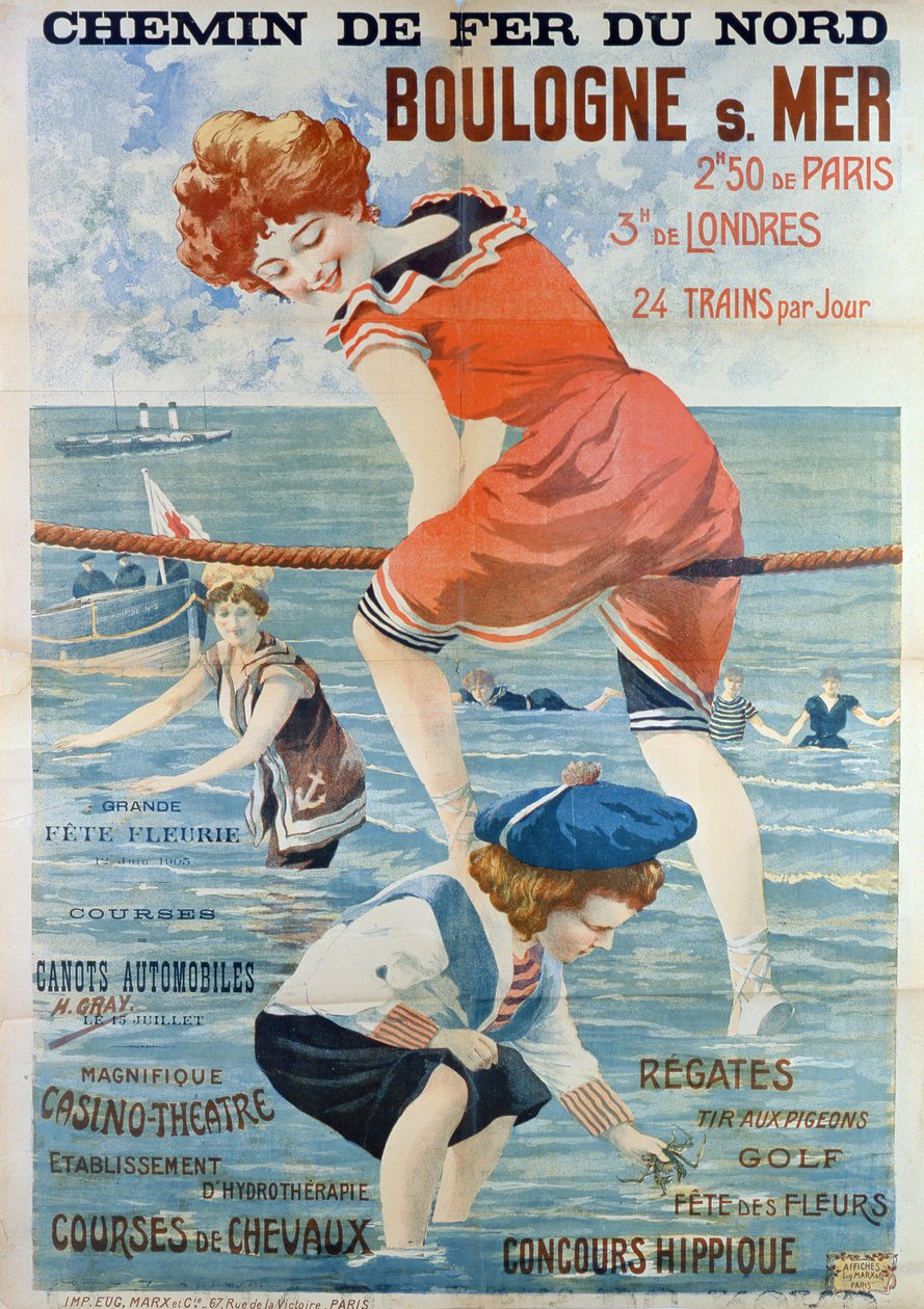 Poster die het badplaats Boulogne sur Mer adverteert, 1905 door Henri Gray