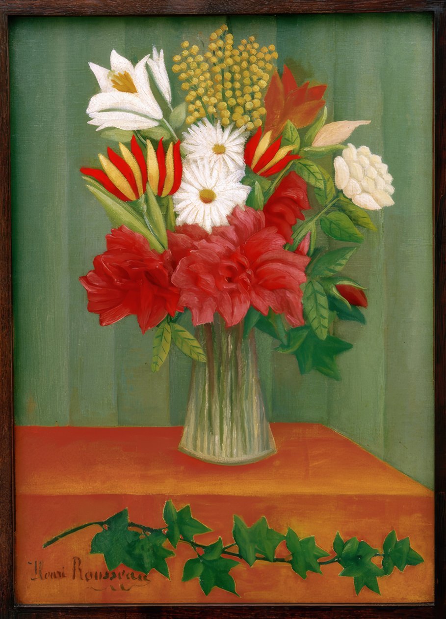 Boeket bloemen met klimop door Henri Rousseau