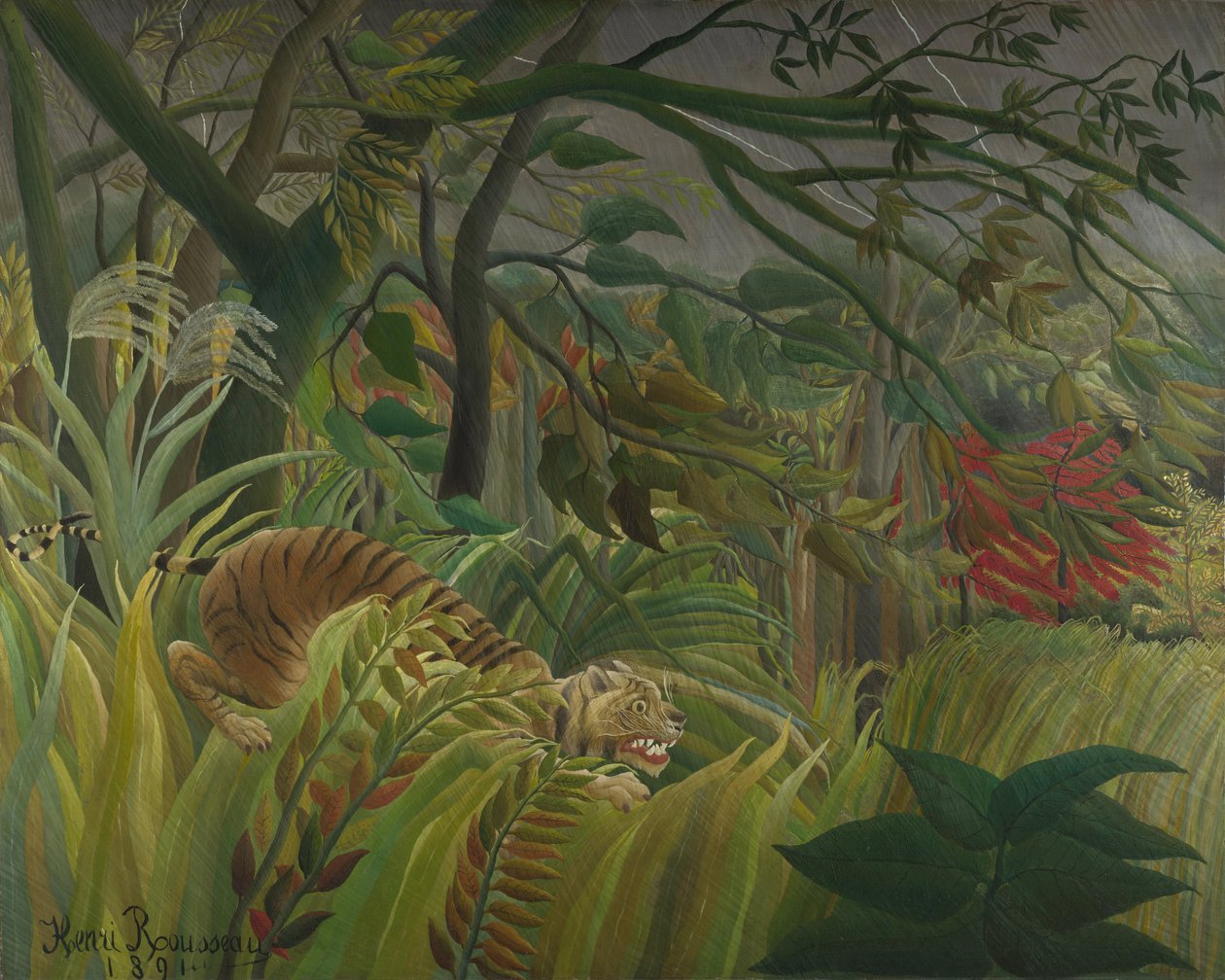 Tijger in een Tropische Storm (Verrast!) 1891 door Henri Rousseau