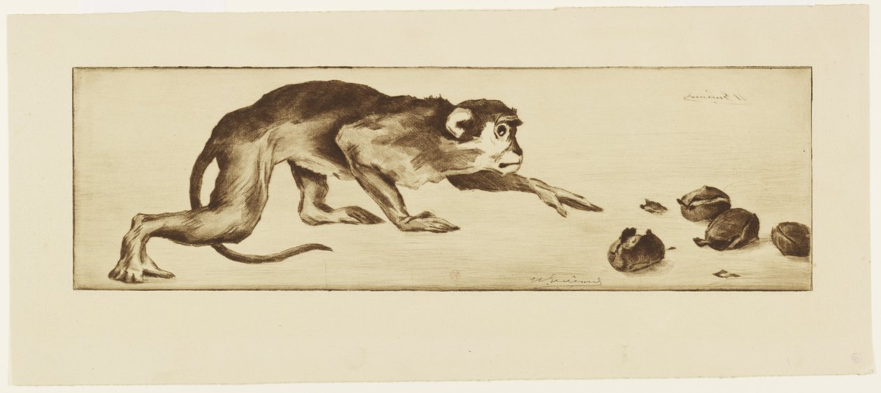 Aap en Kastanjes, 19e eeuw door Henri Charles Guérard