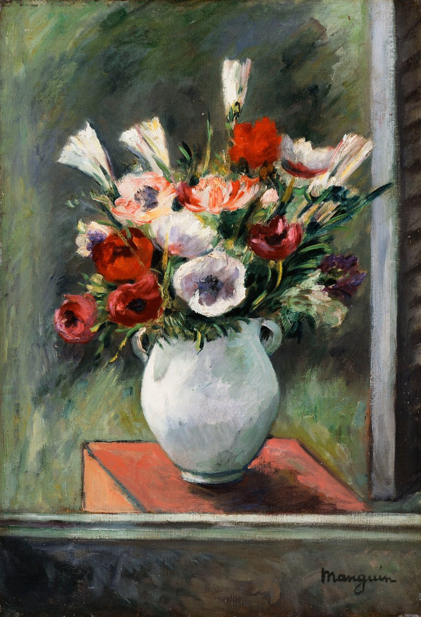 Anemonen in een witte vaas door Henri Charles Manguin