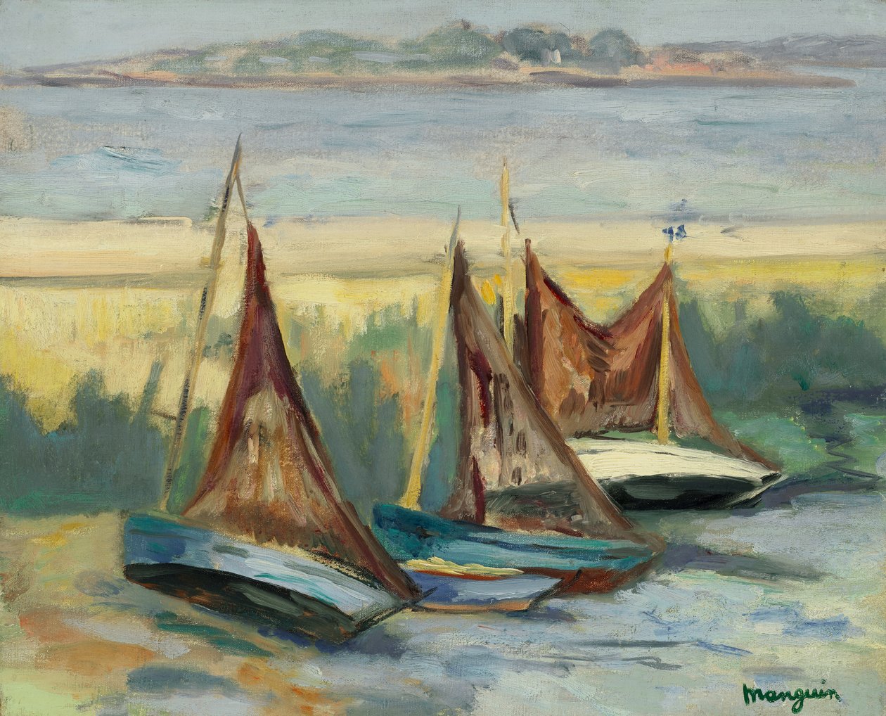 Zeilboten bij eb door Henri Charles Manguin