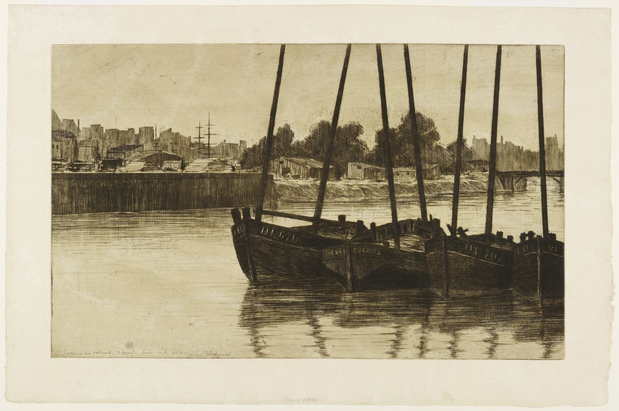 Boten in de Haven, Dieppe door Henri Charles Guérard